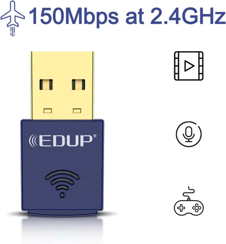 Vista 2 de EDUP Adaptador USB Bluetooth WiFi para PC, Adaptador Bluetooth 4.0, Adaptador de Red USB Nano Inalámbrico 2.4Ghz 150Mbps, Solo Compatible