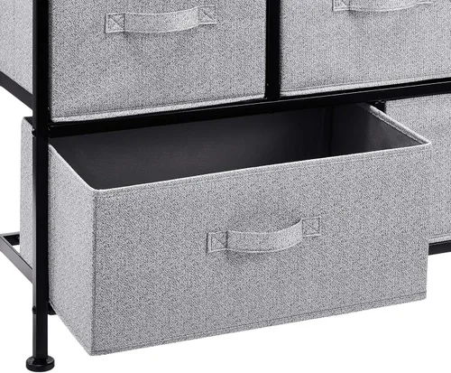 Vista 4 de Amazon Basics Unidad organizadora de almacenamiento de tela extra ancha con 5 cajones para armario, color negro