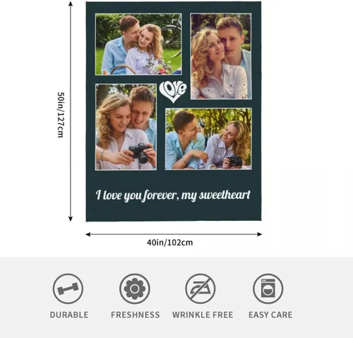 Vista 3 de Manta personalizada con foto, manta personalizada con imagen para regalos de pareja, mantas de franela personalizadas para adultos, niños