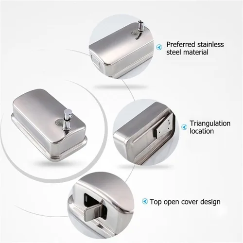 Vista 2 de Dispensador de jabón montado en la pared para baño, dispensador de líquido comercial de pared de acero inoxidable dispensador de desinfectante