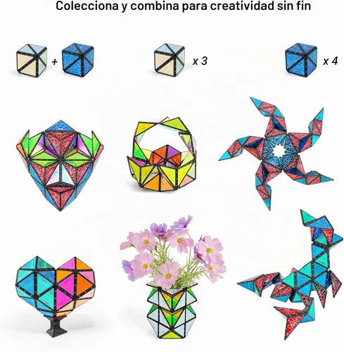Vista 10 de TOSY Pirámide Magnética que Brilla en la Oscuridad - 1 Cubo se Transforma en 1 Billón de Formas, 15 piezas