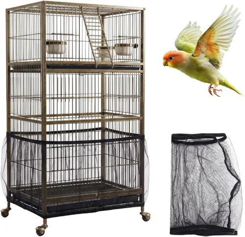 Vista 7 de Funda para jaula de pájaros, jaula de pájaros, red de malla de nailon aireada duradera, cubierta de jaula de pájaros ajustable, protector de Blanco