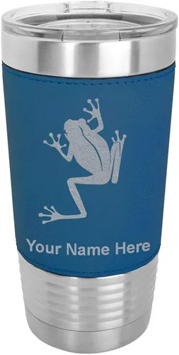 Vista 10 de LaserGram Personalized 20oz Tumbler, Tree Frog (Baseball Style) Engraved Gift, Faux Leather Wrap, Vacuum Insulated Stainless Steel, Laser Engraved