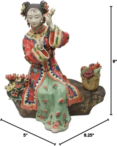 Vista 5 de Figura de porcelana china, Shi Wan Lady en rojo