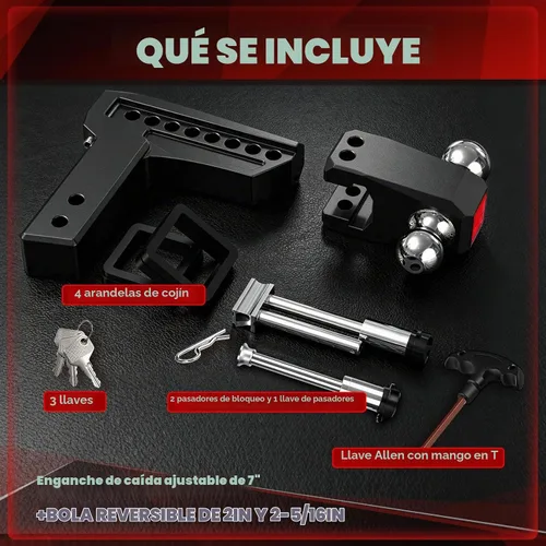Vista 7 de Enganche de remolque ajustable, se adapta a receptor de 2.5 pulgadas, caída y elevación de 7 pulgadas Negro