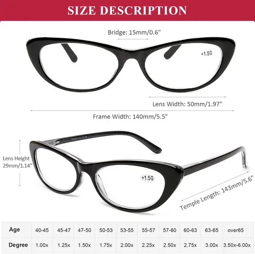 Vista 2 de AQWANO Cat Eye Reading Glasses Women - Blue light block Computer Readers Eyeglasses