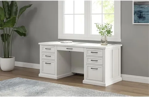 Vista 2 de Escritorio ejecutivo moderno de madera para oficina, totalmente montado, color blanco