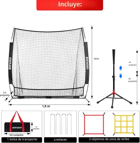 Vista 2 de ZONLOLO 6x6ft Baseball & Softball Net for Hitting,Pitching and Batting, Throwing,Baseball net with Sturdy Bow Frame,Battting Tee,Strike Zone, Middle