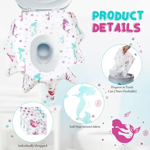Vista 3 de Kosiz 50 fundas de asiento de inodoro desechables extra grandes para niños y adultos en baños públicos, fundas de asiento de inodoro portátiles