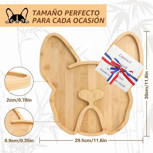 Vista 2 de Tabla de Queso Bulldog Francés, 12 pulgadas Tableros de Charcutería Frenchie Extra Grande de Bambú Bandeja Divertida para Servir Plato de Aperitivos