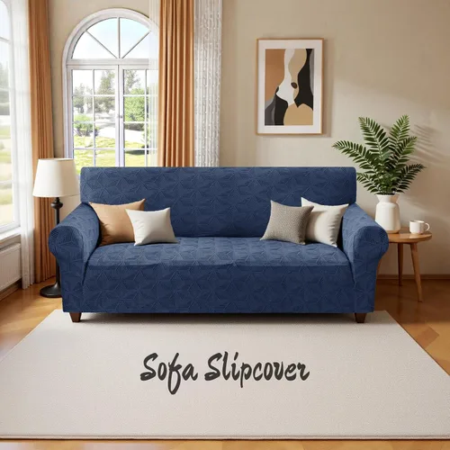 Vista 8 de YEMYHOM 1 Pieza Fundas Elásticas para Sofá de 3 Cojines, Funda de Sofá Jacquard con Parte Inferior Elástica Antideslizante, Funda Engrosada Azul
