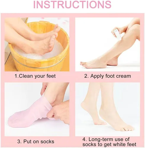 Vista 5 de 2 pares de calcetines hidratantes suaves de silicona, calcetines hidratantes para piel seca y dura agrietada, calcetines de gel de spa hidratantes