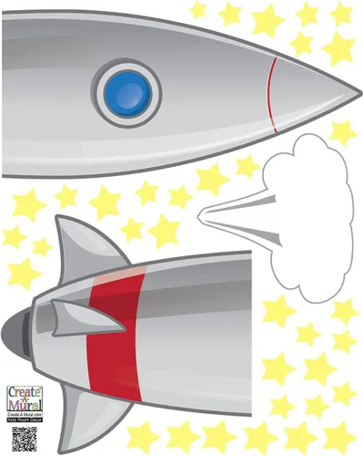 Vista 4 de Calcomanías de pared de barco cohete Un espacio divertido para decoración de habitación de niños, mural con estrellas y calcomanías de nombre