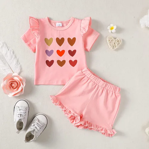 Vista 6 de Mioglrie Ropa para bebé niña con volantes y pantalones cortos, conjunto de ropa para niñas pequeñas