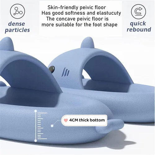 Vista 5 de Pantuflas de tiburón para parejas, antideslizantes y suaves con diseño de tiburón para adultos, sandalias de ducha con punta abierta para mujeres