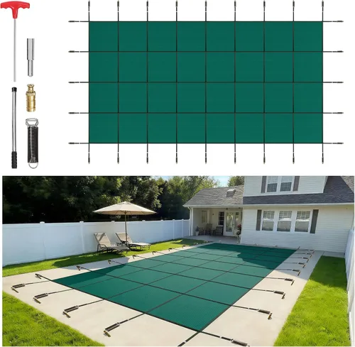 Vista 13 de VEVOR Cubierta rectangular para piscina de 12 x 20 pies, toldo de invierno de PVC color carbón, impermeable y repelente de suciedad
