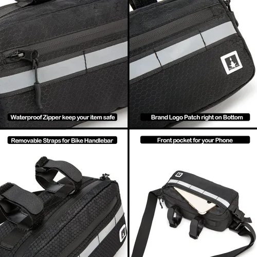 Vista 5 de ROYALFAIR Bolsa impermeable para manillar para bicicletas de niños, bolso cruzado convertible (negro)