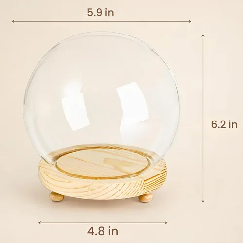 Vista 2 de Pumtus Paquete de 2 cúpula de cristal transparente, tarro decorativo de 6 pulgadas con base de madera, estuche de nieve para bricolaje, escaparate