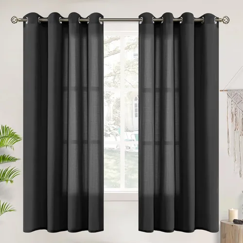 Vista 64 de BGment Cortinas cortas de lino transparente de 40 pulgadas para cafetería, con ojales, filtrado de luz, semitransparentes para ventanas pequeñas