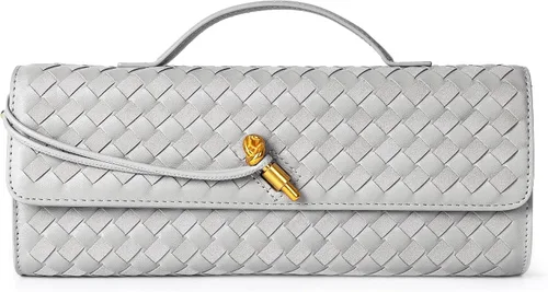 Vista 18 de Joryin Bolso tejido para mujer, bolso de mano de noche tejido de cuero y gamuza, bolso cruzado de gamuza, bolso formal de noche