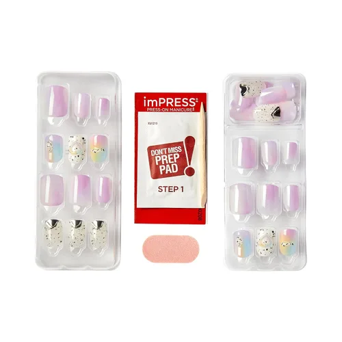 Vista 9 de KISS imPRESS Manicura de Presión Colección Premium Uñas Postizas - Sweet Life, Purple Jelly Squiggle, Cortas y Cuadradas, Fáciles de Aplicar, Súper