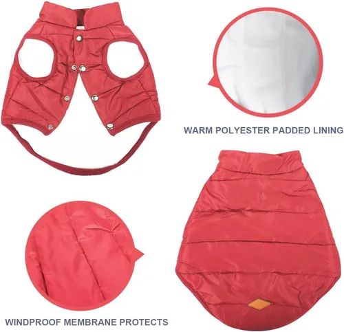 Vista 3 de Abrigo cálido para perro, chaqueta resistente al viento para perro, abrigos de invierno para mascotas, ropa para perros de color sólido, chaqueta