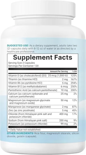Vista 6 de Advanced Electrolyte Complex Cápsulas para hidratación, 240 unidades – Píldoras de sal con sal rosa del Himalaya, sodio, potasio y magnesio