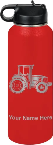 Vista 39 de LaserGram Botella de agua personalizada, tractor agrícola, acero inoxidable de doble pared aislada al vacío con popote superior, regalo grabado
