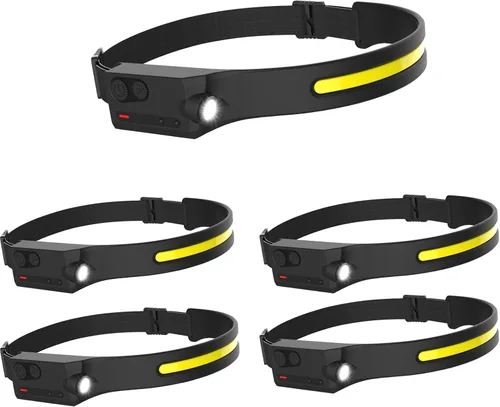Vista 12 de Linterna frontal LED recargable con sensor de movimiento, lámpara de cabeza USB, cómoda diadema con haz ancho, 5 modos, 350 lúmenes, linterna ultra