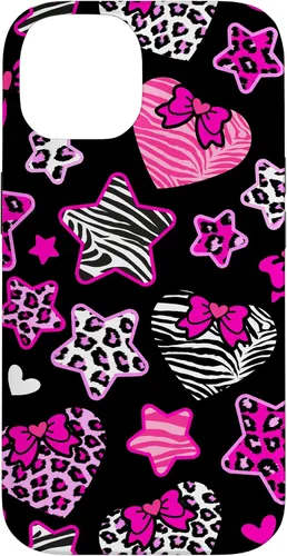 Vista 4 de Funda Bimbo Y2K para iPhone 16 McBling Estética Corazón Estrella Leopardo Zebra Rosa Y2K