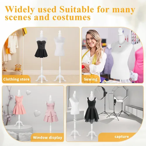 Vista 7 de HOMBOUR maniquí femenino con forma de torso y cuerpo para vestido con soporte de trípode ajustable, maniquí para coser con forma de torso y vestido