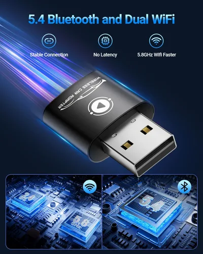 Vista 3 de Adaptador inalámbrico CarPlay para iPhone 2026 actualizado (negro)
