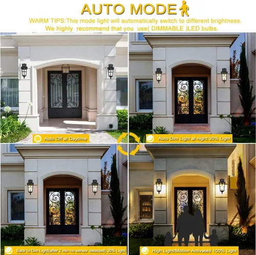 Vista 2 de Iluminación exterior del anochecer al amanecer, luces modernas con sensor de movimiento para exteriores, luces de pared impermeables
