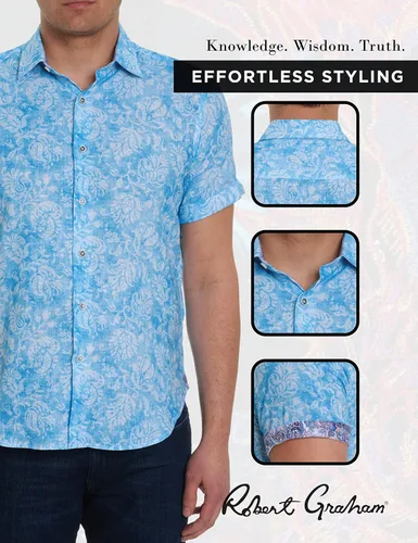 Vista 5 de Robert Graham Camisa de manga corta de algodón con botones para hombre Cayuga