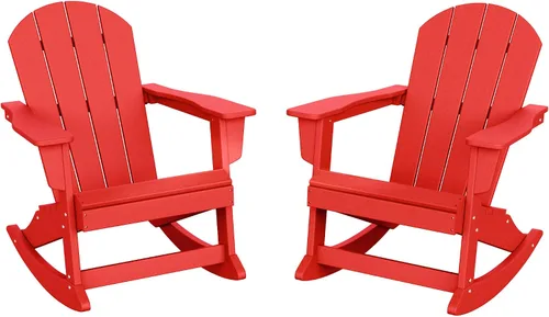 Vista 26 de HDPE Laguna Silla mecedora Adirondack de polietileno para exteriores (juego de 2), color negro