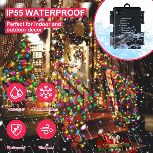 Vista 5 de RECESKY C3 Luces de Cadena de Navidad con Temporizador Incorporado - 50 LED 18 pies Luces de Cadena de Batería con Bombillas Facetadas - Iluminación