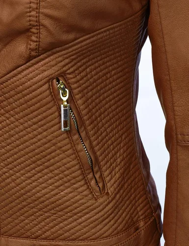 Vista 4 de Lock and Love - Chaqueta de motociclista de cuero sintético con capucha extraíble para mujer