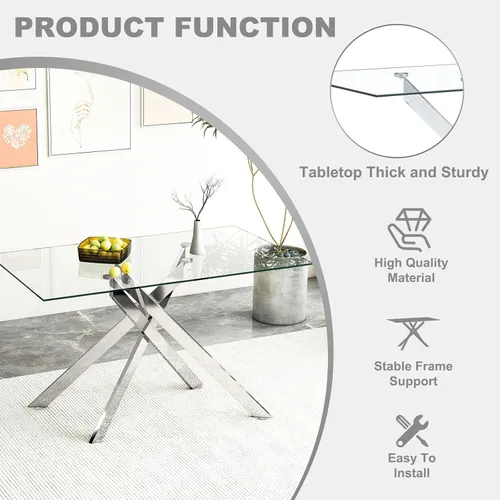 Vista 7 de Juego de mesa de comedor de vidrio de 51 pulgadas para 4, juego de 5 piezas de comedor moderno, mesa de cocina rectangular de vidrio con 4 sillas