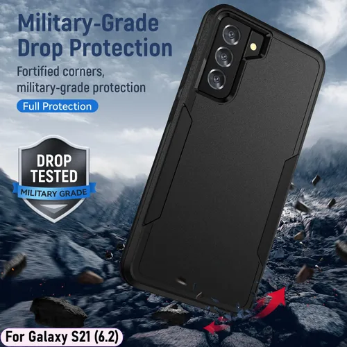 Vista 7 de Funda híbrida de doble capa para Galaxy S21 de 6.2 pulgadas, resistente a los golpes, resistente a los golpes, con 1 soporte magnético