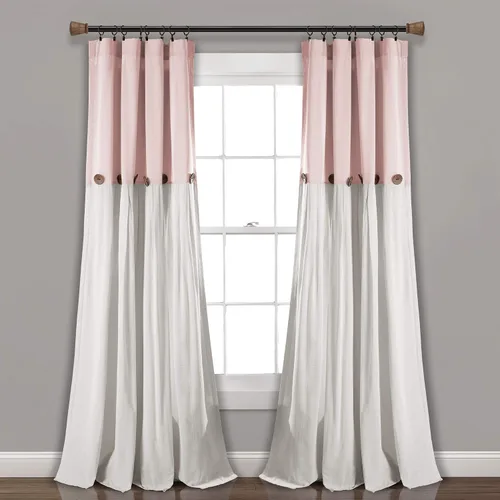Vista 33 de Lush Decor - Cortinas de lino con botones de estilo granja, panel individual, diseño plisado de dos tonos de 40 pulgadas de ancho x 108 pulgadas