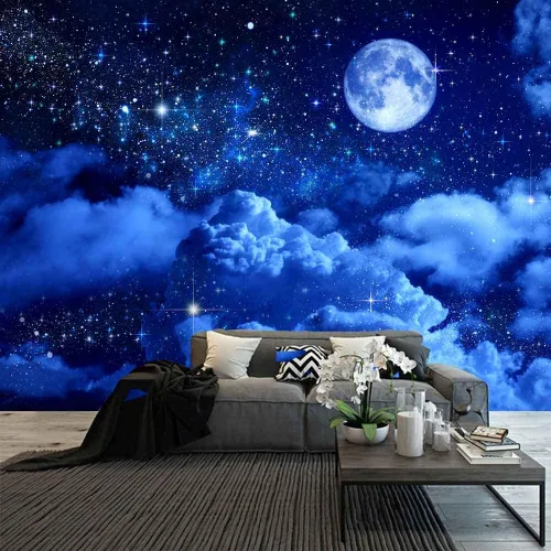 Vista 10 de Aidatain Tapiz de luna azul cielo nocturno nube creciente tapiz grande de 80 pulgadas 60 pulgadas 60 pulgadas de tela de franela temática de luz