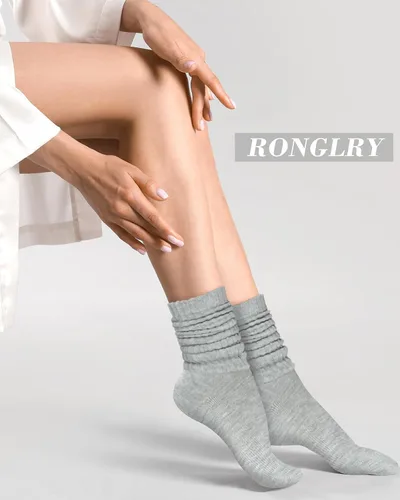 Vista 5 de Ronglry Juego de 3 pares de calcetines holgados para mujer, calcetines largos hasta la rodilla, muslo, botas altas, calentadores de piernas, retro