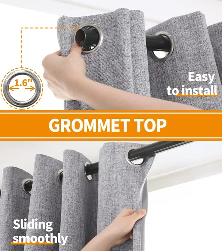 Vista 5 de YoungsTex Cortinas opacas de lino gris para dormitorio, 38 x 45 pulgadas, cortinas texturizadas con bloqueo de calor y luz completa, persianas