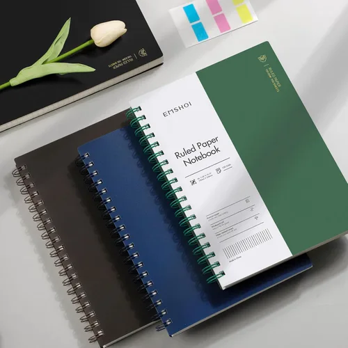 Vista 8 de EMSHOI Cuaderno en espiral A4 con líneas para diario, 28.5 x 21 cm, 300 páginas/150 hojas, papel grueso de 100 g/m², cubierta suave impermeable