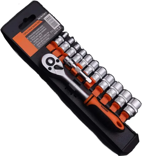 Vista 8 de Edward Tools Pro - Juego de 12 llaves de vaso métricas de 1/2 pulgada, acero cromado resistente, mango de trinquete de liberación rápida Ergo, barra