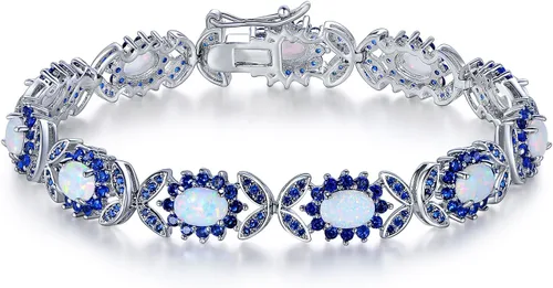 Vista 6 de Barzel Brazalete de tenis con ópalo creado chapado en oro blanco de 18 K o oro rosa Azul zafiro y negro
