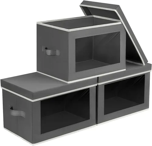 Vista 42 de Homsorout Contenedores de almacenamiento con tapas, organizadores pequeños de tela con ventana, contenedores de almacenamiento plegables para ropa