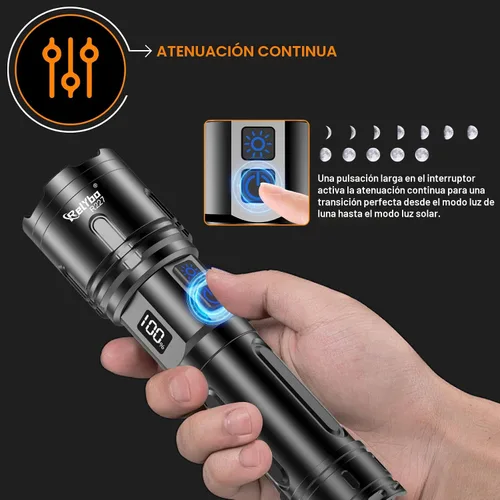 Vista 5 de Relybo - Linternas recargables de alto lúmenes, linterna LED de 100000 lúmenes Super Bright High Powered Flashlights, Long Rang 5000 FT, 2 Switch
