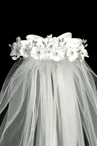 Vista 3 de iGirlDress Corona de flores blancas y perlas para niñas de primera comunión