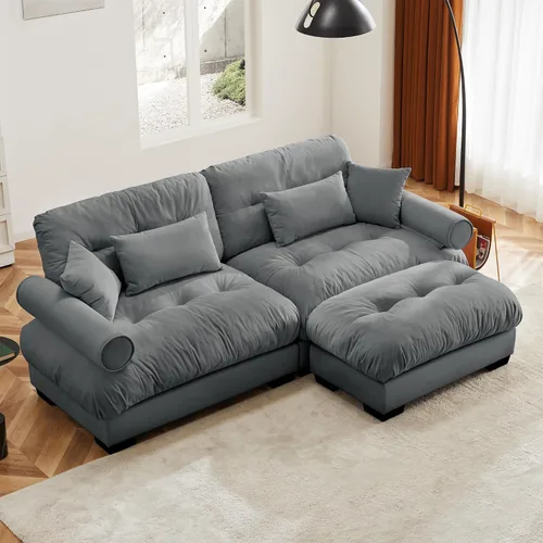 Vista 14 de Otomana beige para sofá modular modular, sofá individual, asiento otomano para sofá modular convertible, sofás de terciopelo para sala de estar
